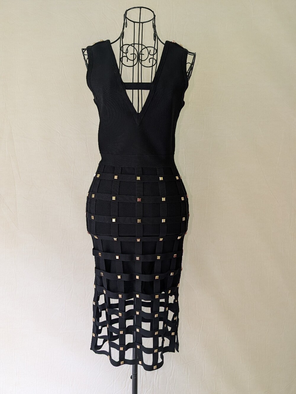 Studded Net Dress With Cutouts